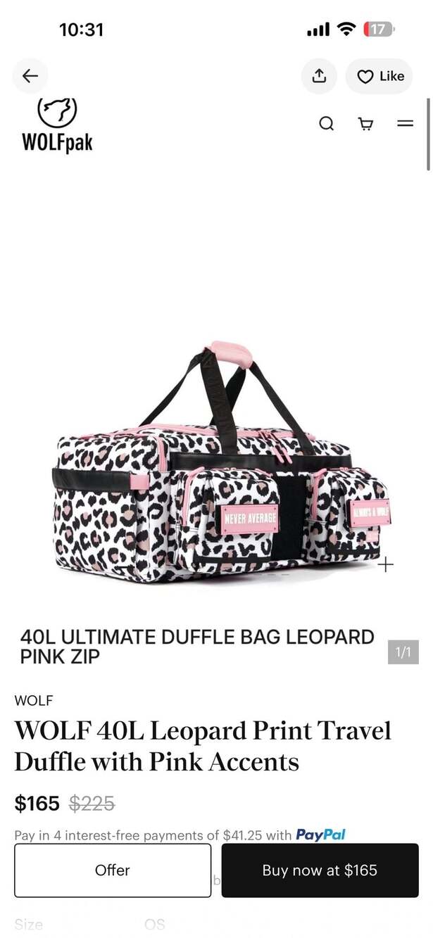 WOLFpak 40L Ultimate Duffle Bag Leopard Print with Pink Accents